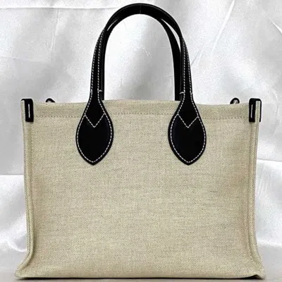 Pre-owned Gucci Beige Navy Canvas Leather Handbag Shoulder Bag Tote Bag () In Beige, Navy