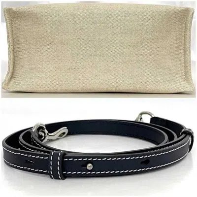 Pre-owned Gucci Beige Navy Canvas Leather Handbag Shoulder Bag Tote Bag () In Beige, Navy