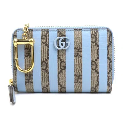 Pre-owned Gucci Blue Brown Gg Supreme Canvas Coin Purse/coin Case () In Blue, Brown