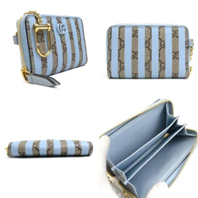 Pre-owned Gucci Blue Brown Gg Supreme Canvas Coin Purse/coin Case () In Blue, Brown