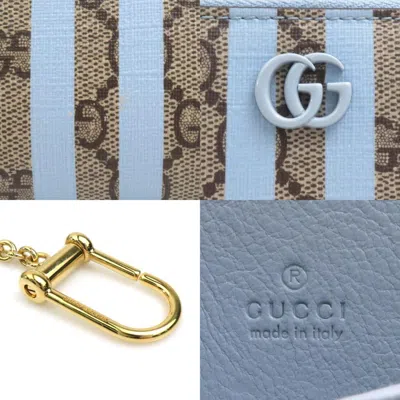 Pre-owned Gucci Blue Brown Gg Supreme Canvas Coin Purse/coin Case () In Blue, Brown