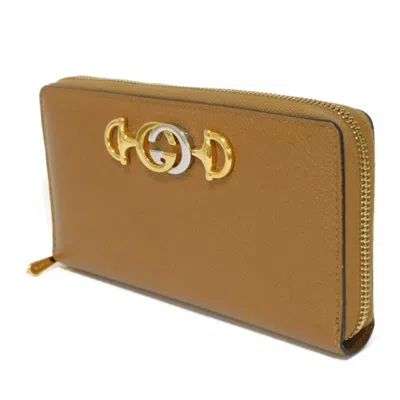 Pre-owned Gucci Brown Leather Long Wallet (bi-fold) ()