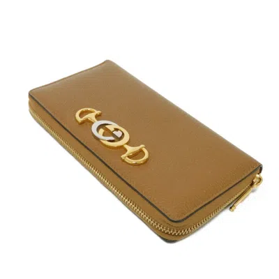 Pre-owned Gucci Brown Leather Long Wallet (bi-fold) ()