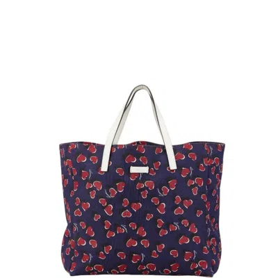Pre-owned Gucci Navy Red Color White Canvas Leather Handbag Tote Bag () In Navy, Red Color, White