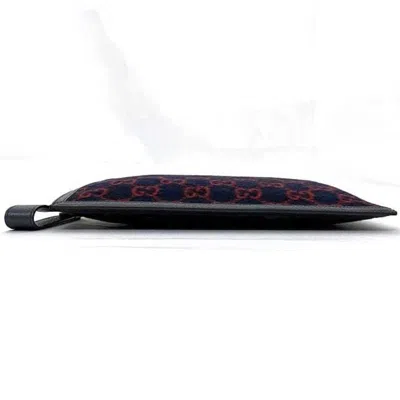 Pre-owned Gucci Navy Red Color Wool Leather Clutch Bag Handbag () In Navy, Red Color
