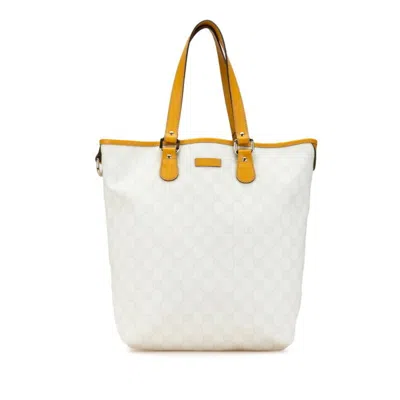 Pre-owned Gucci White Yellow Pvc Leather Tote Bag () In White, Yellow