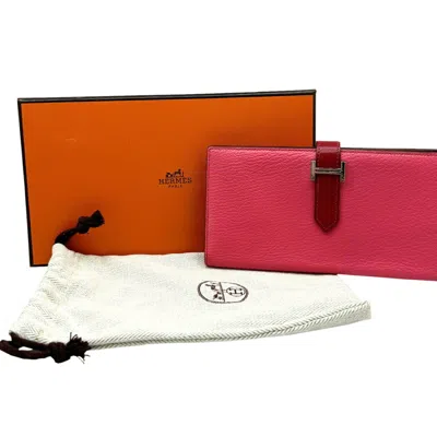 Pre-owned Hermes Bicolor Rouge Garance Chevre Leather Long Wallet (bi-fold) () In Bicolor, Rouge Garance