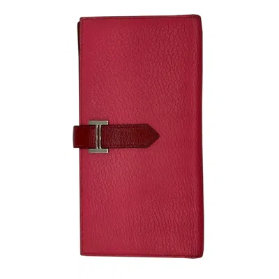 Pre-owned Hermes Bicolor Rouge Garance Chevre Leather Long Wallet (bi-fold) () In Bicolor, Rouge Garance