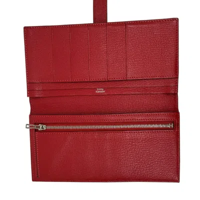 Pre-owned Hermes Bicolor Rouge Garance Chevre Leather Long Wallet (bi-fold) () In Bicolor, Rouge Garance