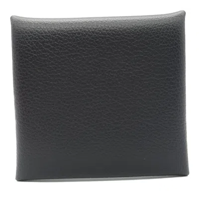 Pre-owned Hermes Black Blue Nuit Evercalf Leather Leather Coin Purse/coin Case () In Black, Blue Nuit