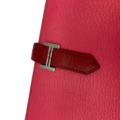 Pre-owned Hermes Bicolor Rouge Garance Chevre Leather Long Wallet (bi-fold) () In Bicolor, Rouge Garance