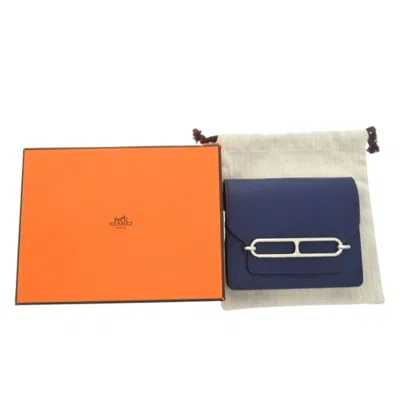 Pre-owned Hermes Bleu Saphir Blue Zephyr Evercalf Leather Coin Purse/coin Case () In Bleu Saphir, Blue Zephyr