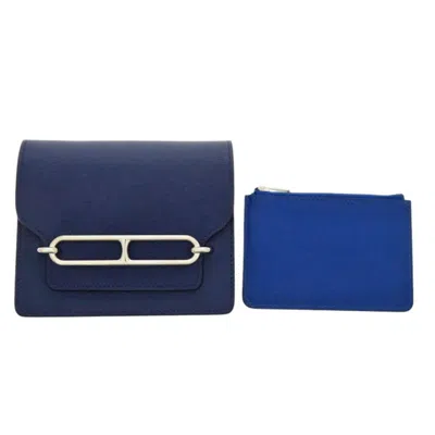 Pre-owned Hermes Bleu Saphir Blue Zephyr Evercalf Leather Coin Purse/coin Case () In Bleu Saphir, Blue Zephyr