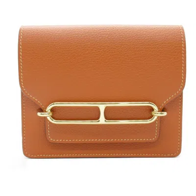 Pre-owned Hermes Brown Deep Purple Evercalf Leather Leather Wallet (bi-fold) () In Brown, Deep Purple
