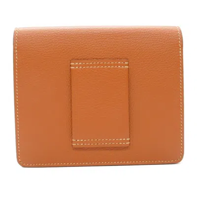 Pre-owned Hermes Brown Deep Purple Evercalf Leather Leather Wallet (bi-fold) () In Brown, Deep Purple