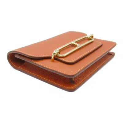 Pre-owned Hermes Brown Deep Purple Evercalf Leather Leather Wallet (bi-fold) () In Brown, Deep Purple