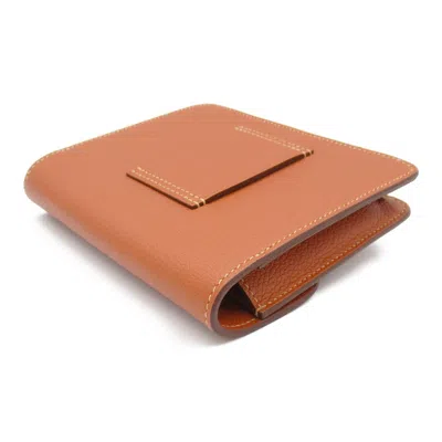 Pre-owned Hermes Brown Deep Purple Evercalf Leather Leather Wallet (bi-fold) () In Brown, Deep Purple