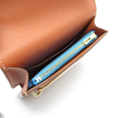 Pre-owned Hermes Brown Deep Purple Evercalf Leather Leather Wallet (bi-fold) () In Brown, Deep Purple