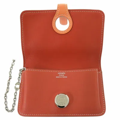 Pre-owned Hermes Crevette Sanguine Swift Leather Coin Purse/coin Case () In Crevette, Sanguine