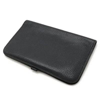 Pre-owned Hermes Dogon Duo Black Leather Long Wallet (bi-fold) ()