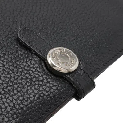 Pre-owned Hermes Dogon Duo Black Leather Long Wallet (bi-fold) ()