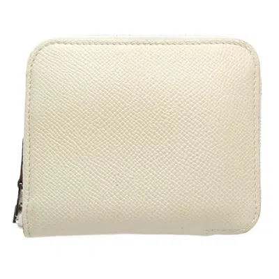 Pre-owned Hermes Ivory White Epsom Leather Silk Coin Purse/coin Case () In Ivory, White