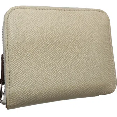 Pre-owned Hermes Ivory White Epsom Leather Silk Coin Purse/coin Case () In Ivory, White