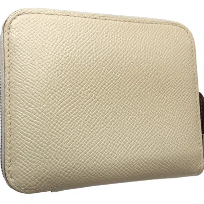 Pre-owned Hermes Ivory White Epsom Leather Silk Coin Purse/coin Case () In Ivory, White