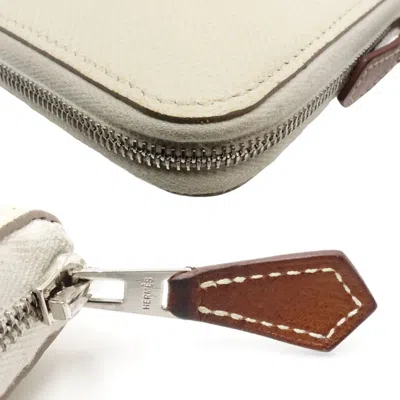 Pre-owned Hermes Ivory White Epsom Leather Silk Coin Purse/coin Case () In Ivory, White