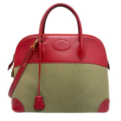 Pre-owned Hermes Khaki Rouge Garance Toile Officier Box Calf Leather Handbag Shoulder Bag () In Khaki, Rouge Garance
