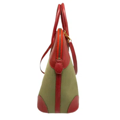 Pre-owned Hermes Khaki Rouge Garance Toile Officier Box Calf Leather Handbag Shoulder Bag () In Khaki, Rouge Garance