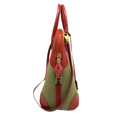 Pre-owned Hermes Khaki Rouge Garance Toile Officier Box Calf Leather Handbag Shoulder Bag () In Khaki, Rouge Garance