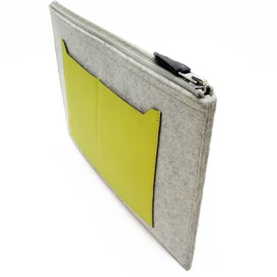 Pre-owned Hermes Light Gray Navy Yellow Felt Epsom Leather Clutch Bag () In Light Gray, Navy, Yellow