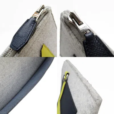 Pre-owned Hermes Light Gray Navy Yellow Felt Epsom Leather Clutch Bag () In Light Gray, Navy, Yellow