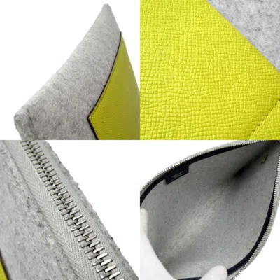 Pre-owned Hermes Light Gray Navy Yellow Felt Epsom Leather Clutch Bag () In Light Gray, Navy, Yellow