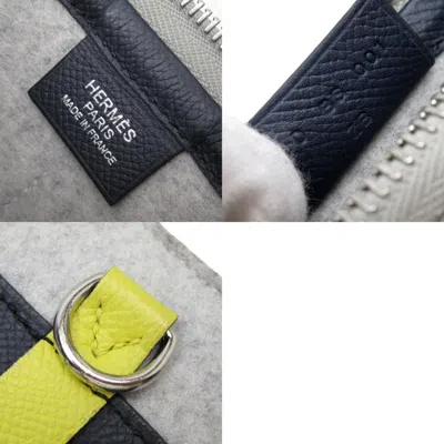 Pre-owned Hermes Light Gray Navy Yellow Felt Epsom Leather Clutch Bag () In Light Gray, Navy, Yellow