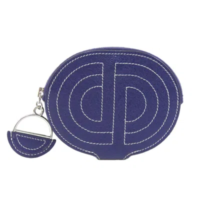 Pre-owned Hermes Navy Chevre Leather Coin Purse/coin Case ()