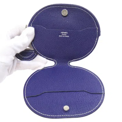 Pre-owned Hermes Navy Chevre Leather Coin Purse/coin Case ()