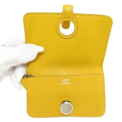 Pre-owned Hermes Yellow Chevre Leather Coin Purse/coin Case ()