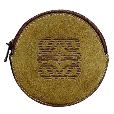Pre-owned Loewe Beige Brown Suede Leather Coin Purse/coin Case () In Beige, Brown