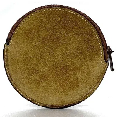 Pre-owned Loewe Beige Brown Suede Leather Coin Purse/coin Case () In Beige, Brown