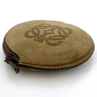 Pre-owned Loewe Beige Brown Suede Leather Coin Purse/coin Case () In Beige, Brown