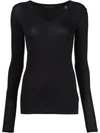 Atm Anthony Thomas Melillo Modal Rib Long Sleeve V Neck Tee In Black