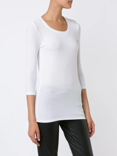 Shop Atm Anthony Thomas Melillo Modal Rib Ballet Neck 3/4 Sleeve Tee In White