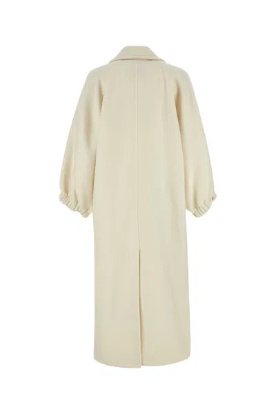 Max Mara Cappotto Zaffo In Cashmere Avorio Donna