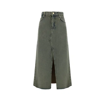 Ganni Maxi Grey Skirts With Slit At The Front In Denim Woman In Blue
