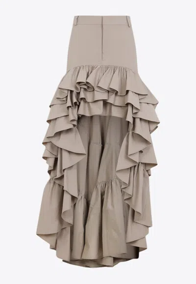 Moschino Skirt With Asymmetrical Ruffled High-low Hem In Beige