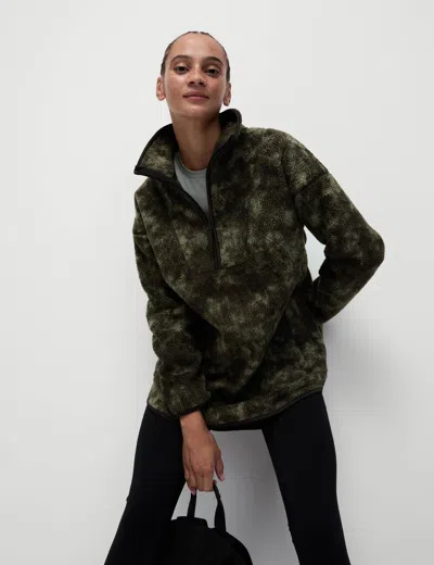 Goodmove Borg Half Zip Longline Fleece Jacket In Green