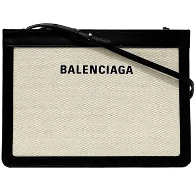 Pre-owned Balenciaga Black White Canvas Shoulder Bag () In Black, White