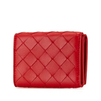 Pre-owned Bottega Veneta Red Color Leather Wallet (tri-fold) ()